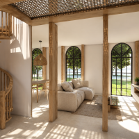 Intérieur maison bois - vue salon